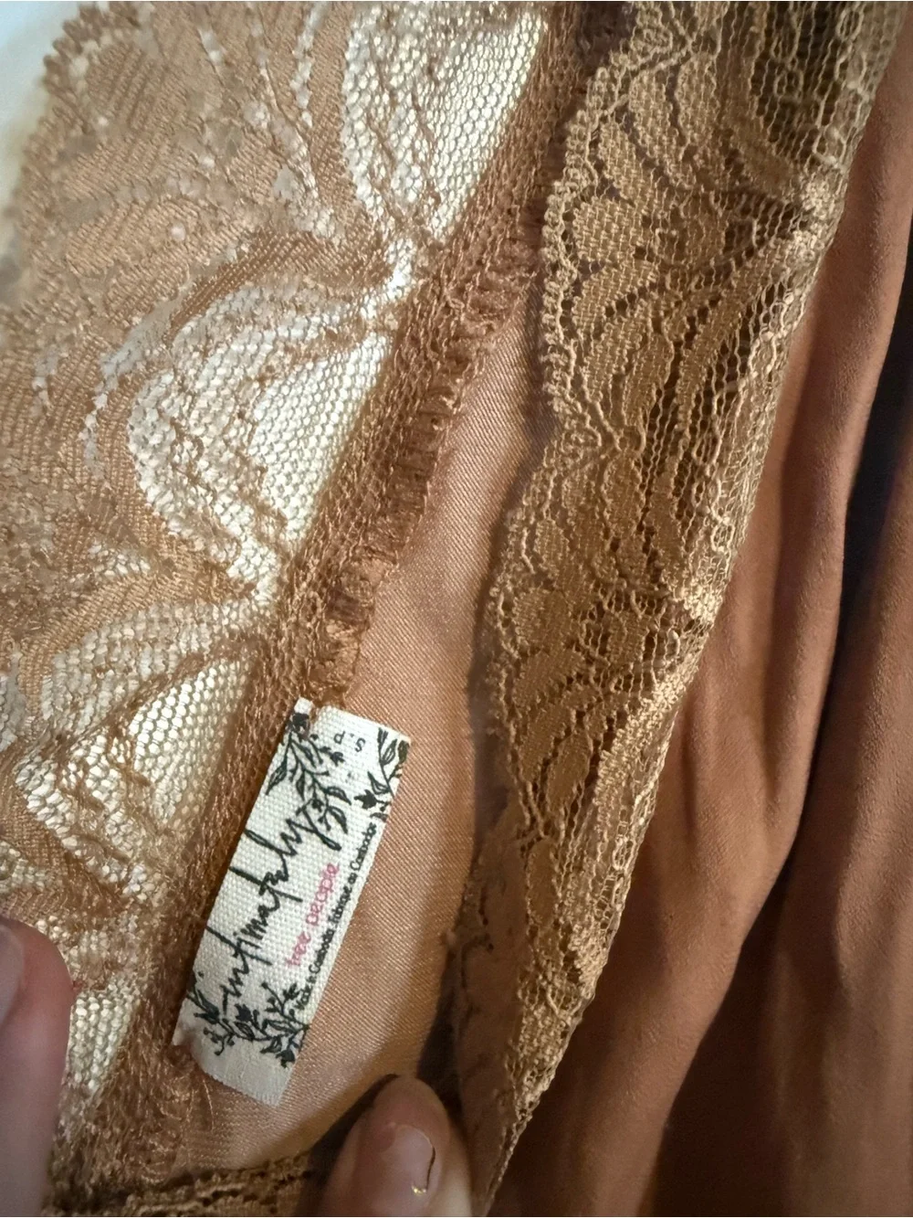 Free People Rust Brown and Black Lace-Trim V-Neck Bodysuit